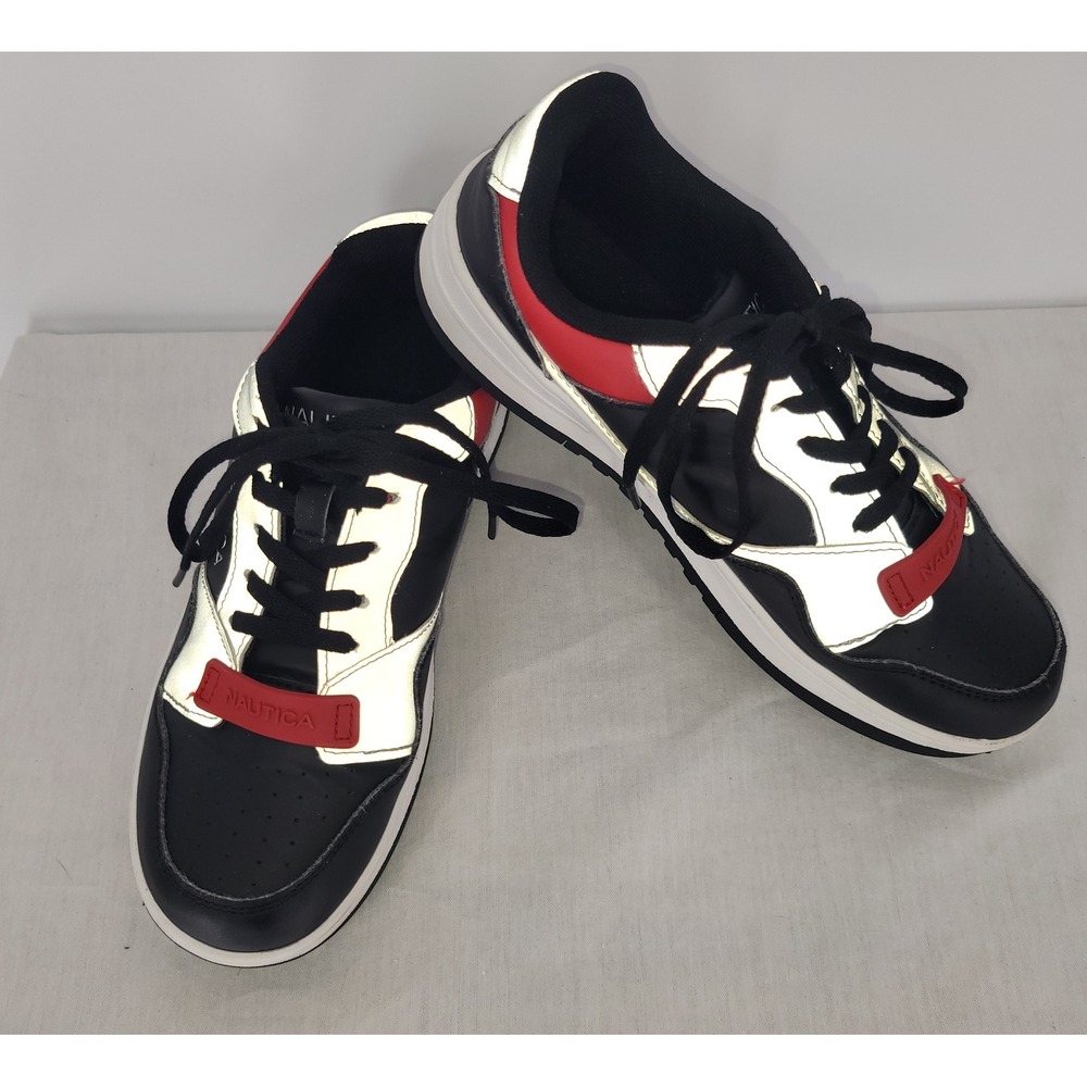 Nautica Seaspray Kids Sneakers Black White Red Reflective Low Top Shoes